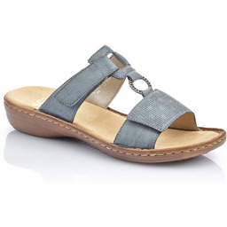 Komfortowe klapki damskie na rzepy niebiesie Rieker 60885-12