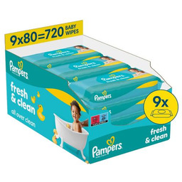Pampers Fresh Clean Chusteczki nawilżane, 9 x 80
