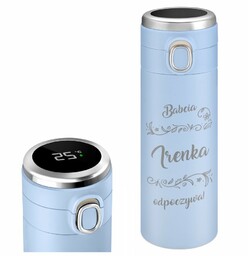 Kubek termiczny niebieski z wyświetlaczem LED i grawerem