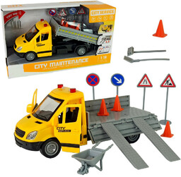 Samochód auto wywrotka znaki drogowe napęd światła