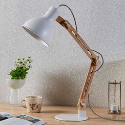 Lampa stołowa Shivanja Lindby, jasne drewno, biuro, drewno,