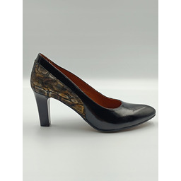 Unikalne czółenko czarny lakier złoty wąż skórzane polska