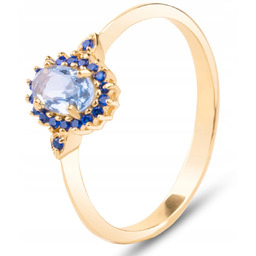 PIĘKNY KLASYCZNY ZŁOTY PIERŚCIONEK Z TOPAZEM I CYRKONIAMI