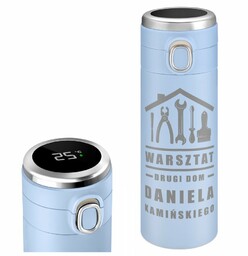 Kubek termiczny niebieski z wyświetlaczem LED i grawerem