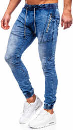 Granatowe spodnie jeansowe joggery męskie Denley E7756