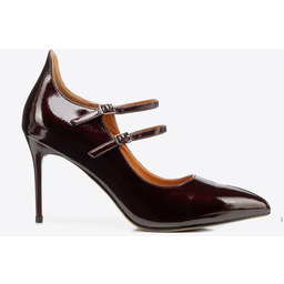 Damskie czółenka ze skóry lakierowanej na szpilce bordowe