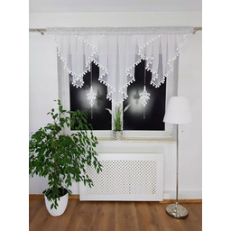 Zestaw Dekoracyjny Firana Gotowa Krótka Z Pomponami Biała