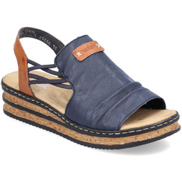 Komfortowe sandały damskie na koturnie niebieskie Rieker 62962-14