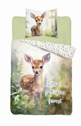 Detexpol Pościel bawełniana 140x200 zielona biała jelonek 5156A