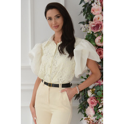 Bluzka koronkowa na guziki z bufkami beż Lolka