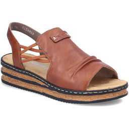 Komfortowe sandały damskie na koturnie brązowe Rieker 62962-22