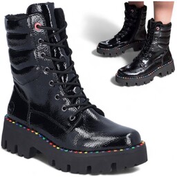 Rieker Botki Damskie Zimowe Wygodne Workery Lakierowane Wysokie