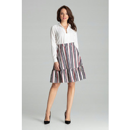 Rozkloszowana SPÓDNICA W PASKI z falbaną S