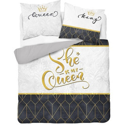 Pościel bawełniana 160x200 She is my Queen geometryczna