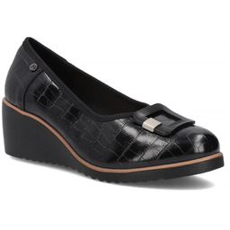 Skórzane półbuty czółenka na koturnie czarne Filippo DP7661/26