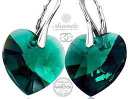 Kryształy Kolczyki Serca Emerald Srebro Certyfikat