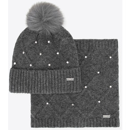 Komplet damski zimowy czapka i komin w kryształki