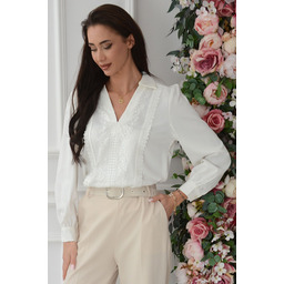 Elegancka bluzka satynowa z gipiurą kremowa Frigo