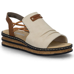Komfortowe sandały damskie na koturnie beżowe Rieker 62962-60