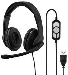 Hama HS-USB300 Nauszne Czarny Słuchawki przewodowe z mikrofonem