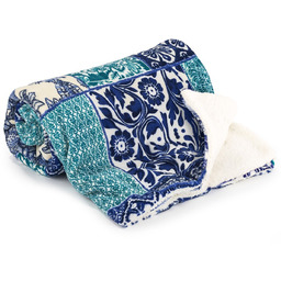 4Home Koc z barankiem Flowers niebieski, 150 x