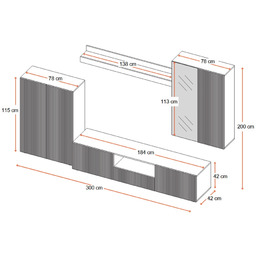 Meblościanka do salonu biała połysk 300 cm Corda