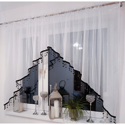 Firanka gotowa woal biały łuk +czarny koralik+żabot 400x150cm