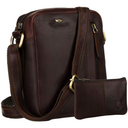 Skórzana listonoszka męska w brązowym kolorze zawieszona