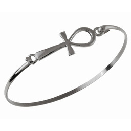 Elegancka gładka sztywna srebrna bransoleta krzyżyk krzyż egipski