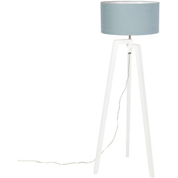 QAZQA Lampa podłogowa trójnóg biała klosz niebieski 50cm