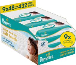 Pampers Aqua Soft Touch, chusteczki nawilżane, 9 x