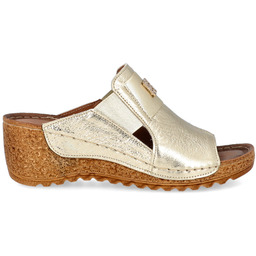 Skórzane klapki na koturnie - LEMAR 50109 ZŁOTE