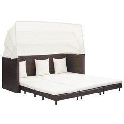 vidaXL Rozkładane łóżko ogrodowe z zadaszeniem, rattan PE,