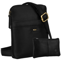 Czarna, praktyczna listonoszka męska ze skóry naturalnej