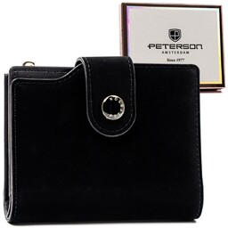 Peterson, Duży skórzany portfel damski na suwak, czarny