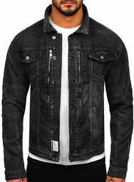 Czarna kurtka jeansowa męska Denley MJ508N
