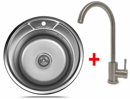 Zlewozmywak stalowy 490S6/160 Satyna + Bateria Chrom