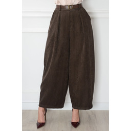 Spodnie szerokie nogawka velvet w jodełkę czekolada Tabbi