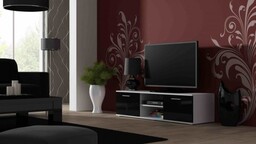 Cama Meble Szafka RTV SOHO 140 biały/ czarny