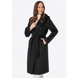 Damski płaszcz dwurzędowy z wełną czarny