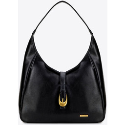 Shopperka z imitacji skóry z dekoracyjnym paskiem czarna