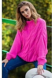 Sweter oversize różowy z wzorem aranów F840, Kolor