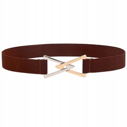 brązowy PASEK damski elastyczny elegancki dodatek do płaszcza