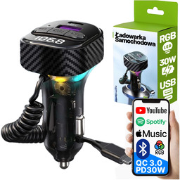 Transmiter FM Bluetooth 5.3 z Ładowarką Samochodową PD