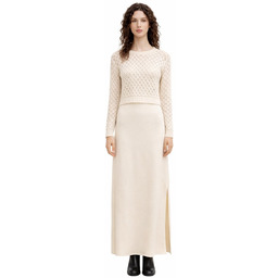 ALLSAINTS AŻUROWY BEŻOWY SWETER Z DŁUGIMI RĘKAWAMI S