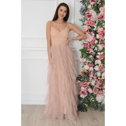 Sukienka maxi z tiulowych falban brudny róż Sygita