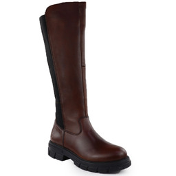 Skórzane kozaki damskie z gumą brązowe Rieker Z9158-27
