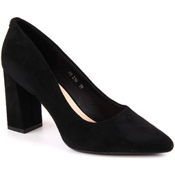 Czółenka na słupku zamszowe czarne Sergio Leone PB216