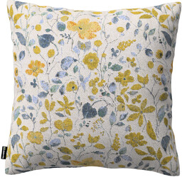 Poszewka Kinga na poduszkę, żółto-niebieskie kwiaty na kremowym