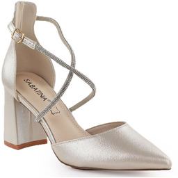 Sandały damskie na słupku z cyrkoniami złote Sabatina